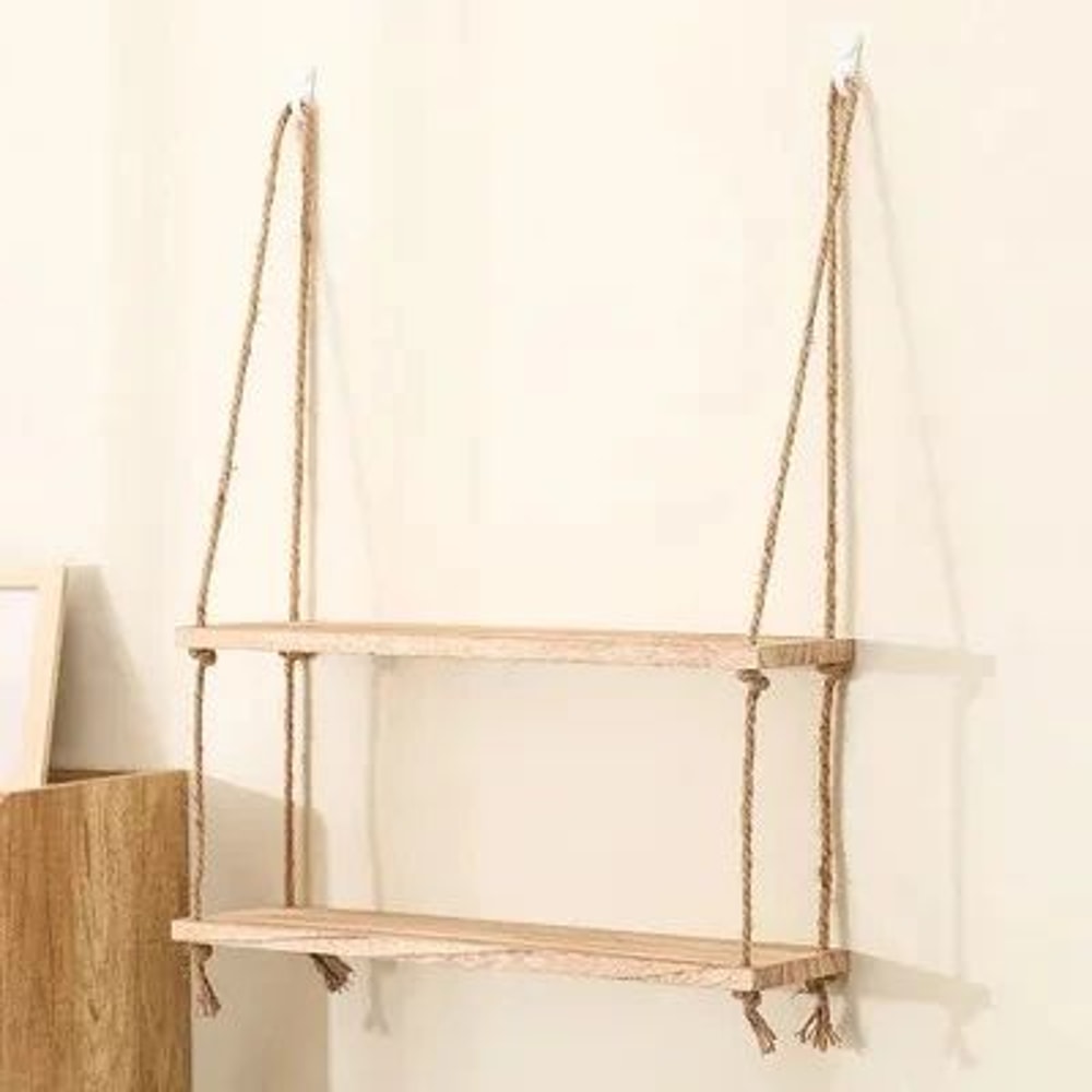 Wooden Floating Shelves For Wall Hanging Rope Storage For Plants Home Decor 5