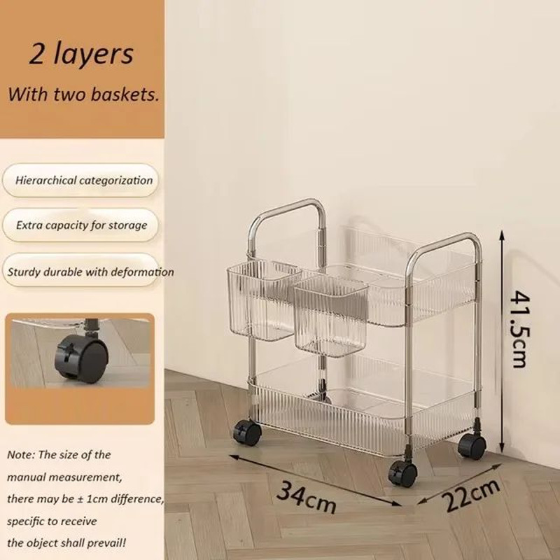 Trolley Storage Rack Transparent Movable Organizer With Hanging Basket For Bathroom Kitchen  Makeup 6