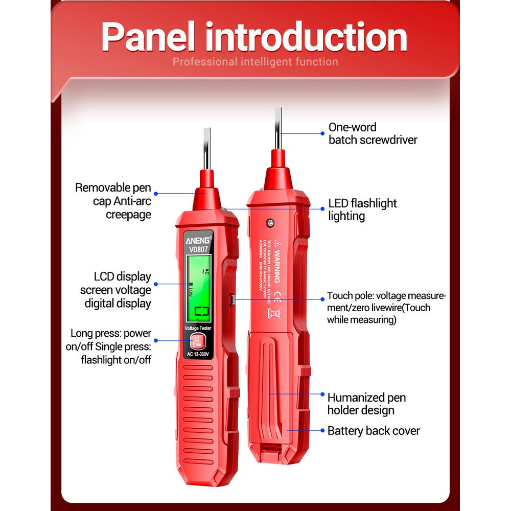 Portable Smart Electric Pen Tester OneWord Induction NCV Sensor NonContact Voltage Detector 12