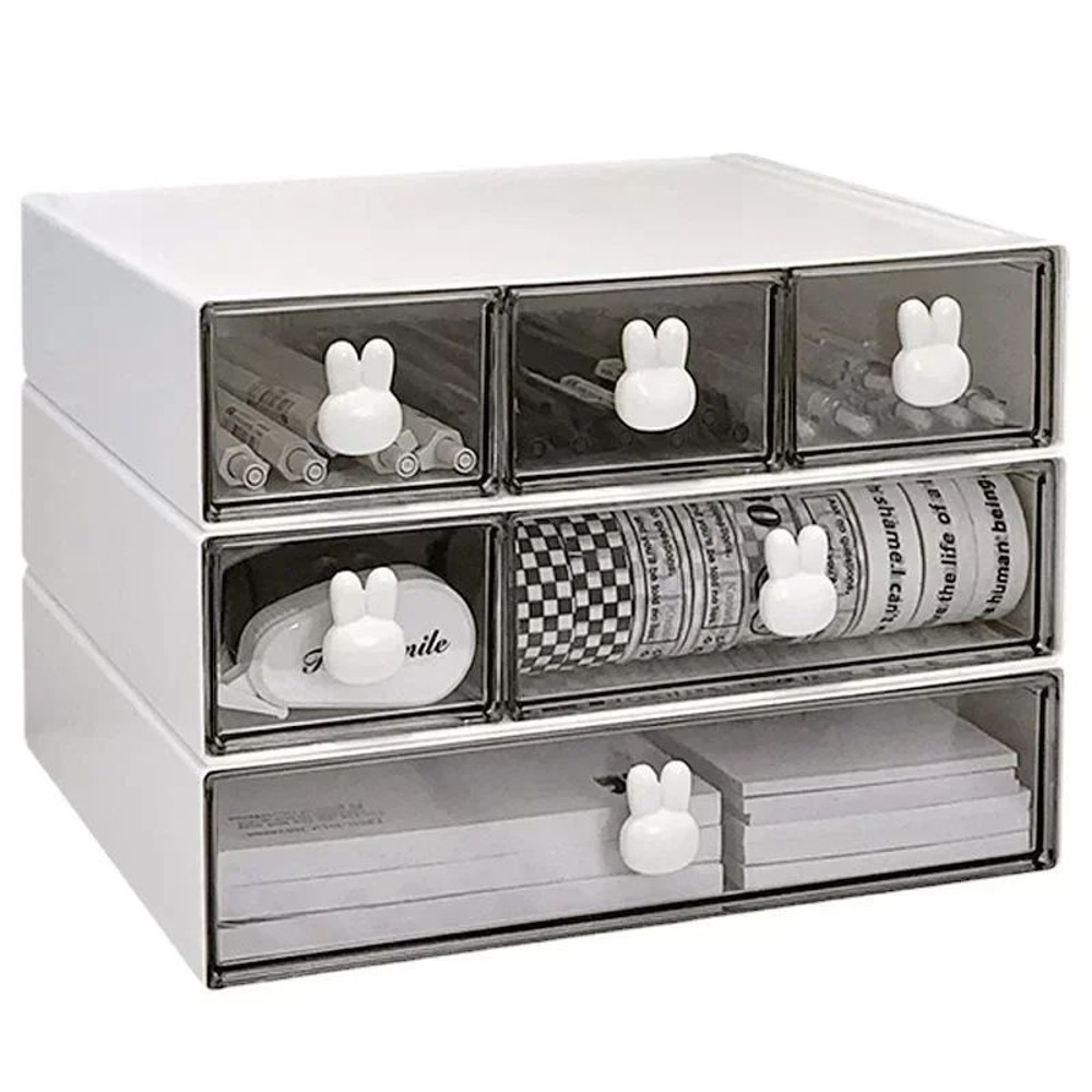 MultiCompartment Pencil Cabinet Desktop Student Drawer Organizer With Rabbit Handles 3