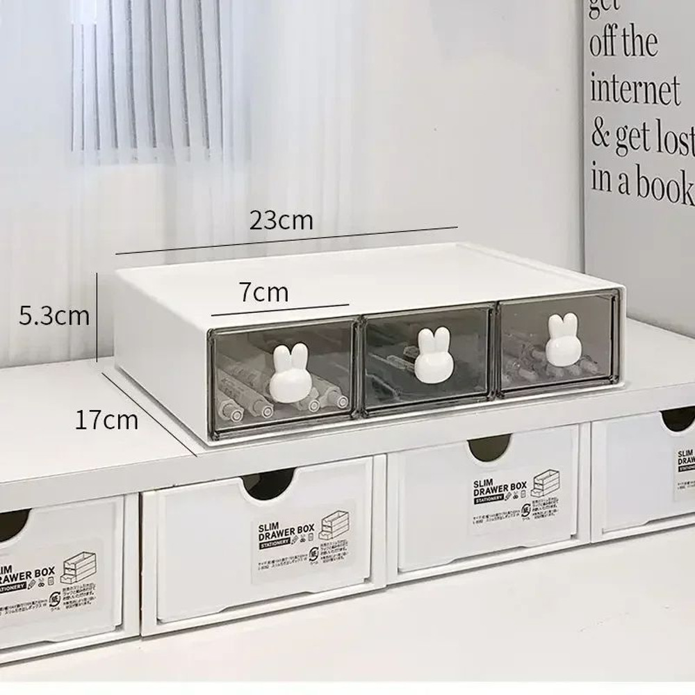 MultiCompartment Pencil Cabinet Desktop Student Drawer Organizer With Rabbit Handles 6