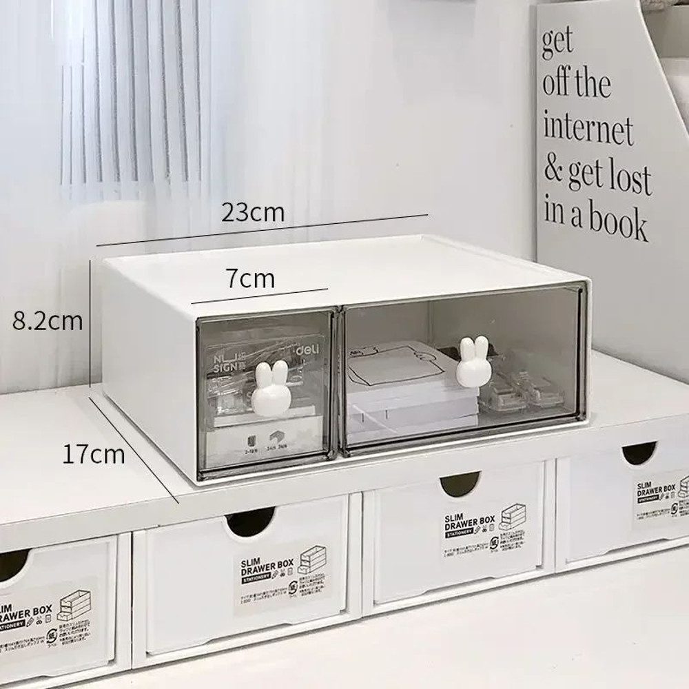 MultiCompartment Pencil Cabinet Desktop Student Drawer Organizer With Rabbit Handles 8