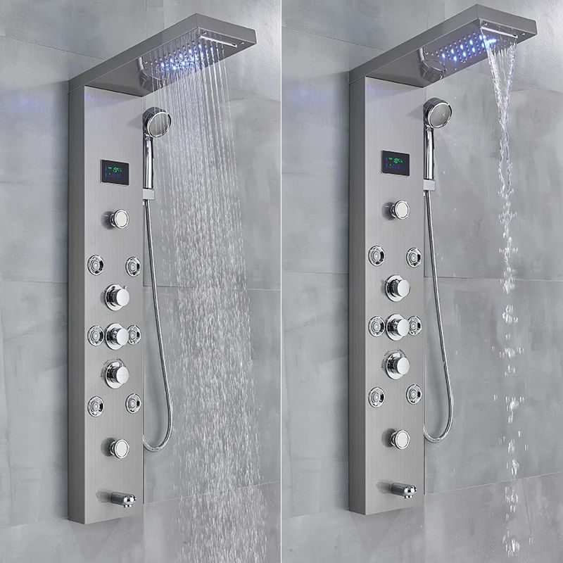 LED Light Bathroom Shower Faucet Set Rainfall Panel System With Digital Temperature Display Massage 2