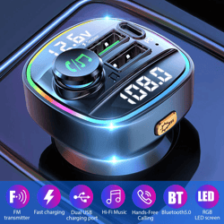 wireless fm transmitter adapter with usb pd charger & hands-free aux