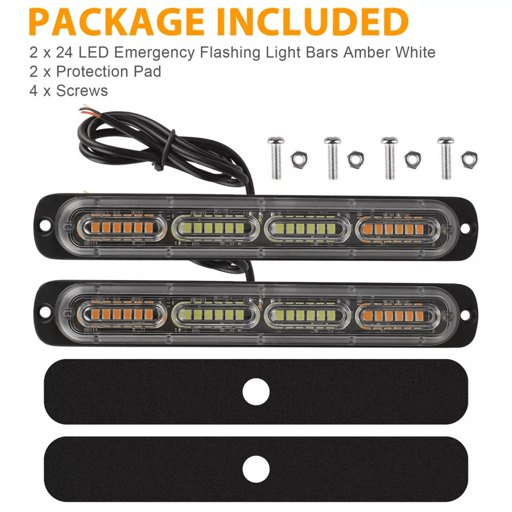 AmberWhite LED Car Truck Warning Hazard Flashing Beacon Strobe Light Bar LED UltraBright Grille Lig 8