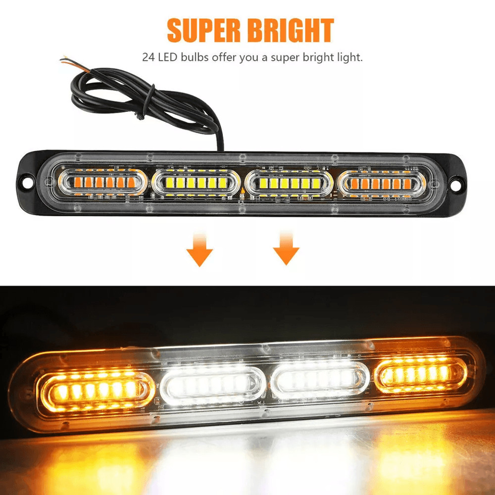 AmberWhite LED Car Truck Warning Hazard Flashing Beacon Strobe Light Bar LED UltraBright Grille Lig 3