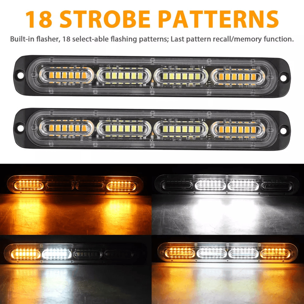 AmberWhite LED Car Truck Warning Hazard Flashing Beacon Strobe Light Bar LED UltraBright Grille Lig 6