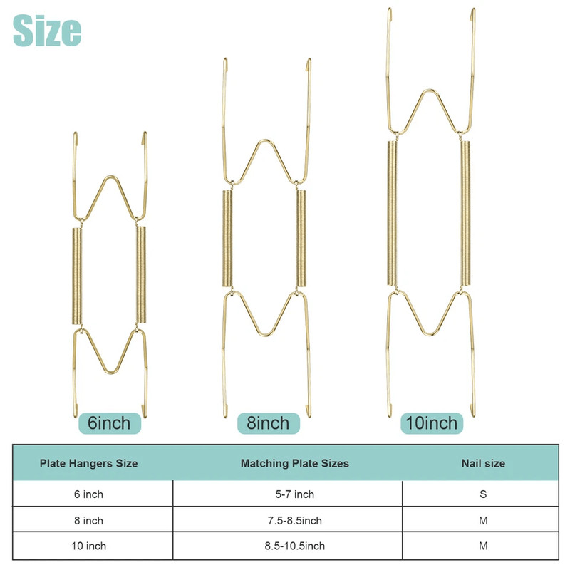 Gold Decorative Plate Hangers Wall Hook Holder Set  6810 Inch SpringLoaded Stainless Steel Hangers  5