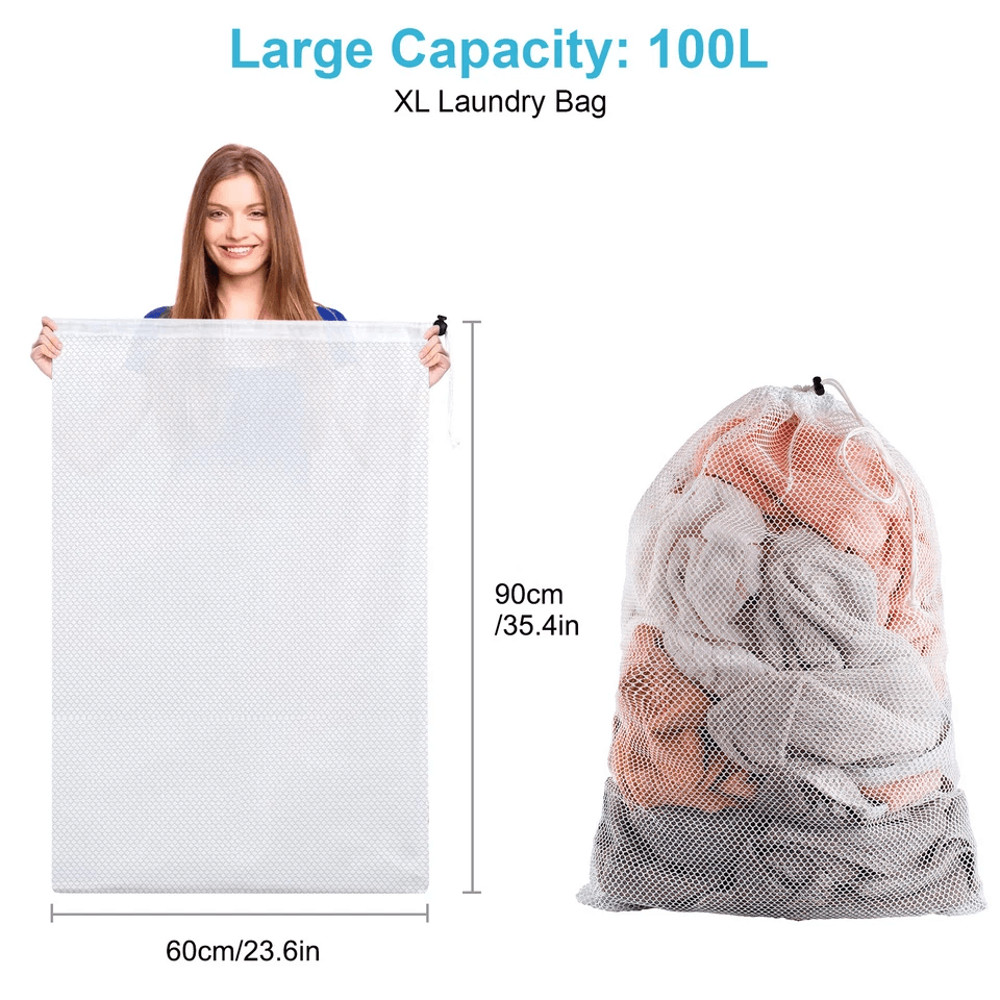 Heavy Duty Laundry Bag Large Mesh Wash Clothes With Drawstring Top Closure Durable Dirty Clothes St 2