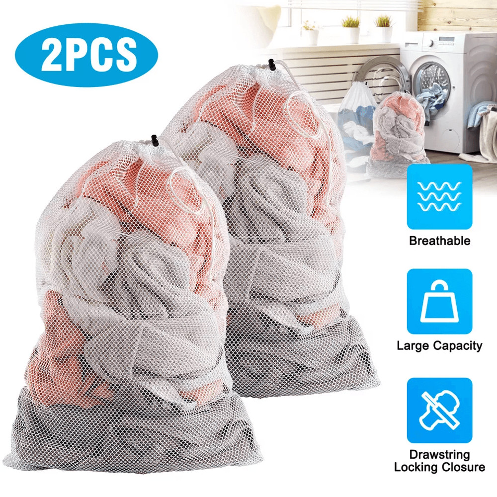 Heavy Duty Laundry Bag Large Mesh Wash Clothes With Drawstring Top Closure Durable Dirty Clothes St 0