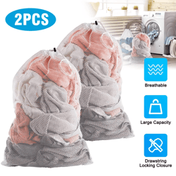 heavy duty laundry bag large mesh wash clothes with drawstring top closure, durable dirty clothes storage sack for home