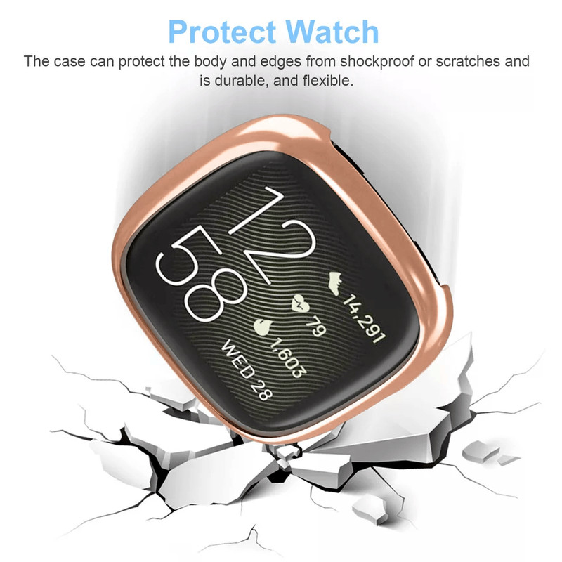 Watch Case TPU Screen Cover Protector For Fitbit Versa Sense Smartwatch UltraThin Shockproof Full P 3