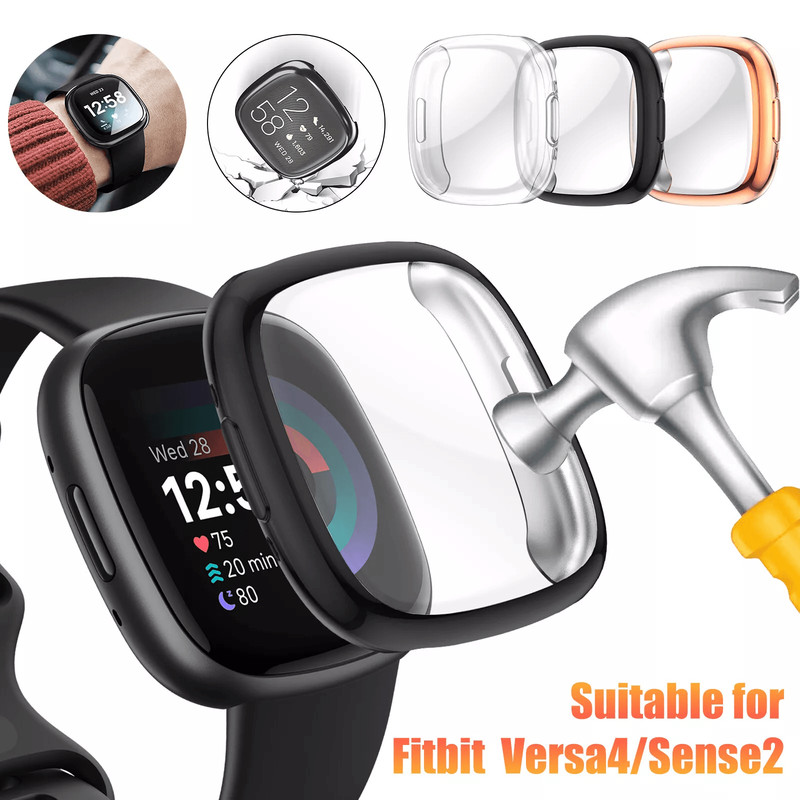 Watch Case TPU Screen Cover Protector For Fitbit Versa Sense Smartwatch UltraThin Shockproof Full P 0
