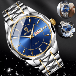 men's waterproof luxury quartz watch, stainless steel, luminous dial, classic business style