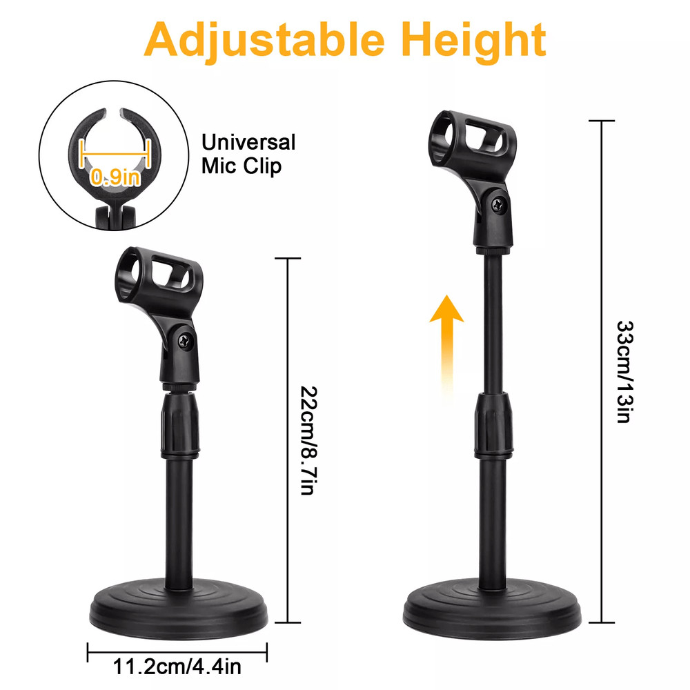 Adjustable Lifting Desktop Microphone Stand Mini Weighted Round Base With Mic Clip Holder 4