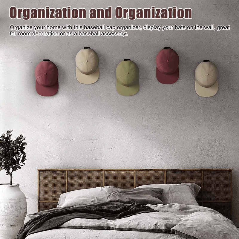 Baseball Cap Hat Rack Wall Door Hanger Holder Storage Organize Hooks Adhesive NoDrill Hat Display O 1