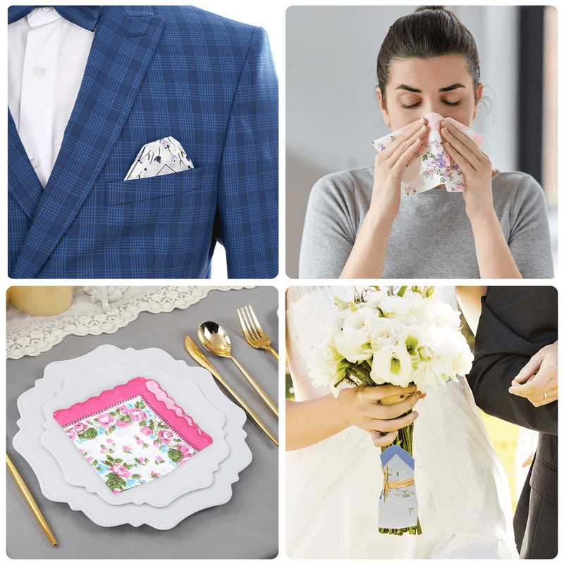 Lady Handkerchiefs Cotton Soft Pocket Square Vintage Floral Hankies For Women Reusable Handkerchief 0