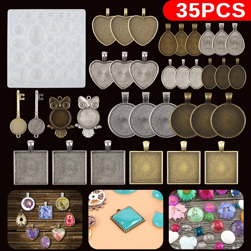 DIY Resin Mold Jewelry Making Kit Silicone Epoxy Pendant Tray Mould Set 0