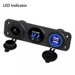 dual usb car cigarette lighter socket splitter power adapter with 12v charger & led voltmeter