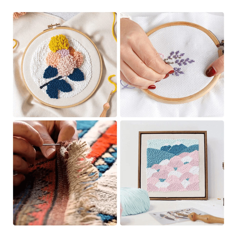 Punch Needle Embroidery Kit Sewing Tool For Floss Cross Stitching Beginner With Wooden  Metal Handl 2