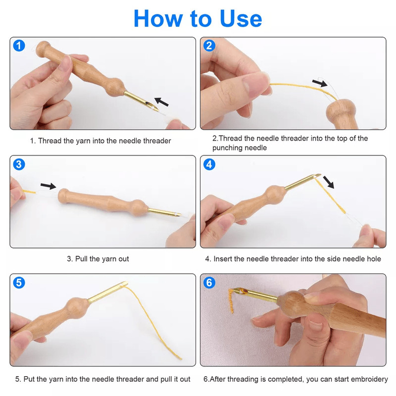 Punch Needle Embroidery Kit Sewing Tool For Floss Cross Stitching Beginner With Wooden  Metal Handl 4