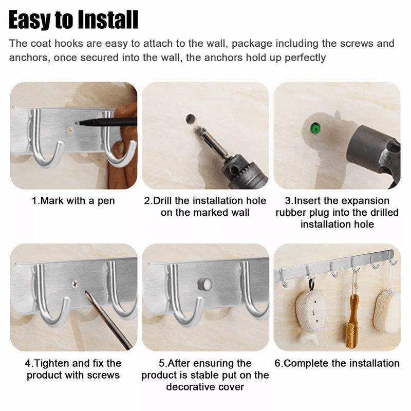 Wall Mounted Coat Hook Rack Chrome Hat Key Scarf Bag Hanger Organizer 2