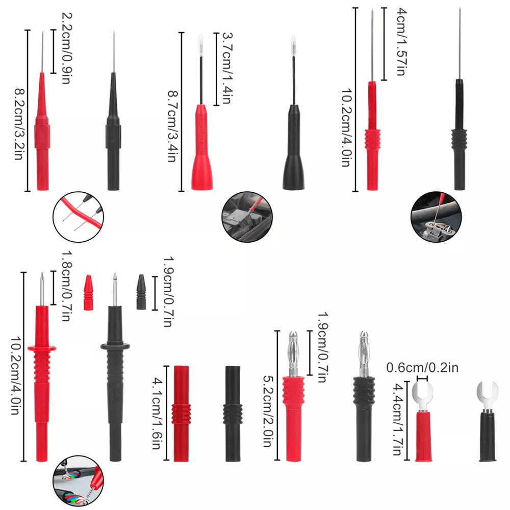 24Piece Multimeter Test Leads Set Alligator Clips Insulation Piercing Probes Banana Plugs Silicone 3