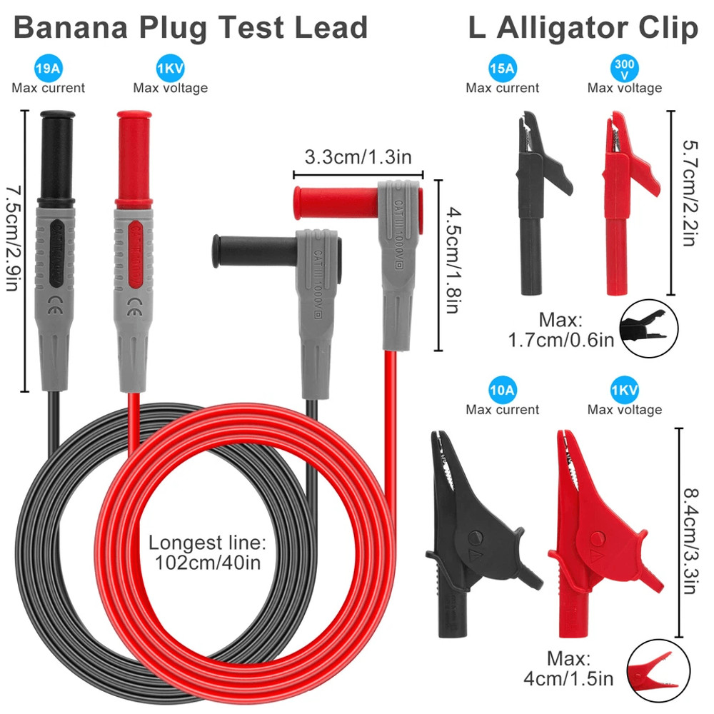24Piece Multimeter Test Leads Set Alligator Clips Insulation Piercing Probes Banana Plugs Silicone 1