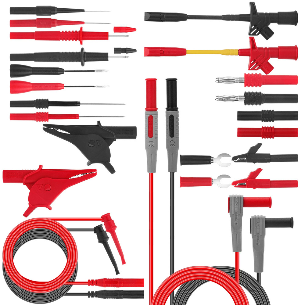 24Piece Multimeter Test Leads Set Alligator Clips Insulation Piercing Probes Banana Plugs Silicone 0