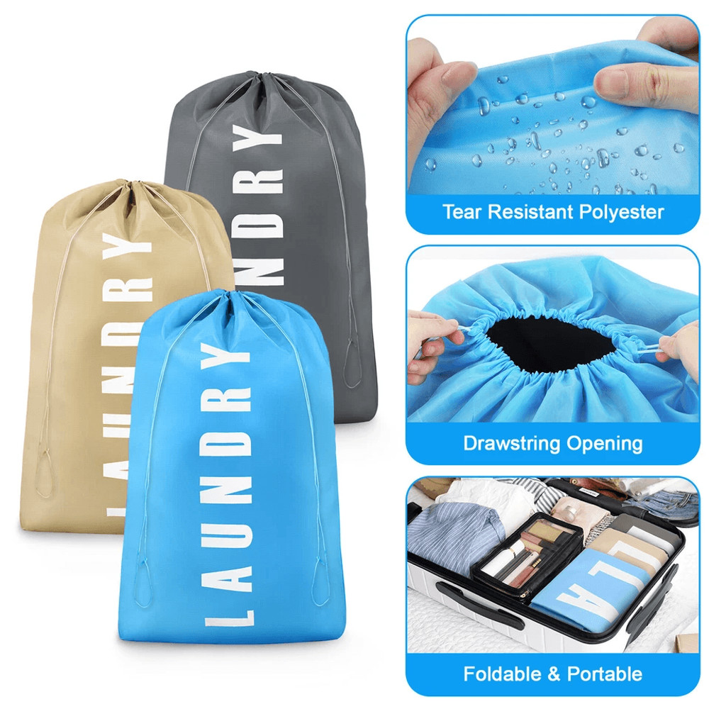 Heavy Duty Laundry Bag Set Large Dirty Clothes Organizer W Drawstring Closure 2