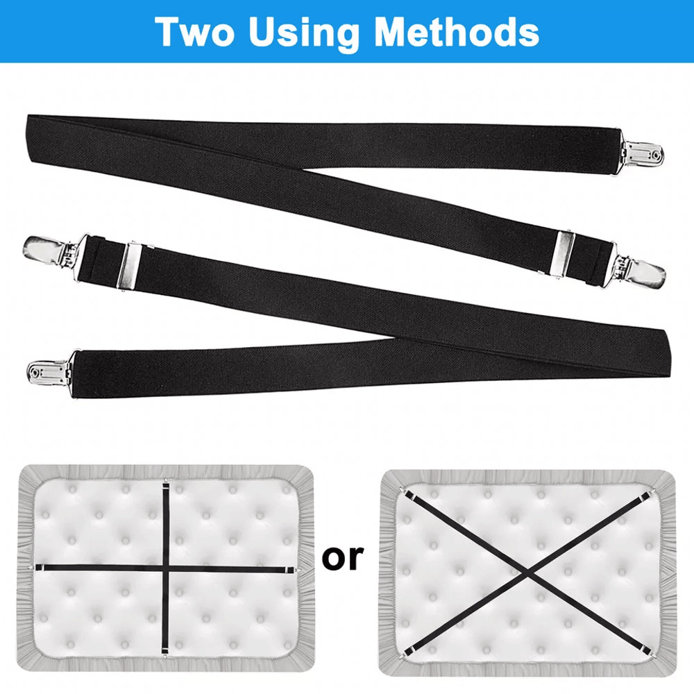Adjustable Bed Fitted Sheet Straps Suspenders Belt With Gripper Fastener Clips HeavyDuty Elastic Ma 0
