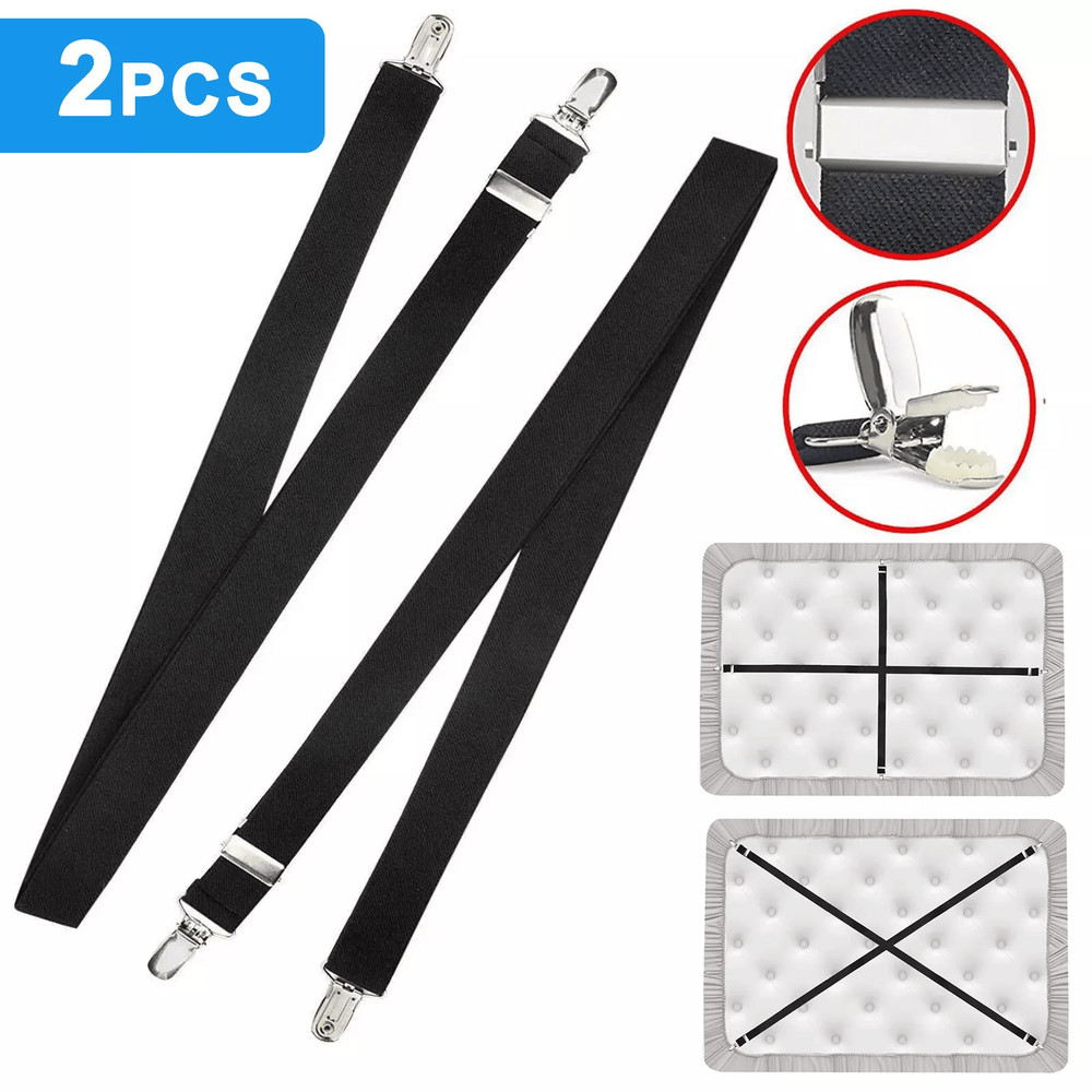 Adjustable Bed Fitted Sheet Straps Suspenders Belt With Gripper Fastener Clips HeavyDuty Elastic Ma 1