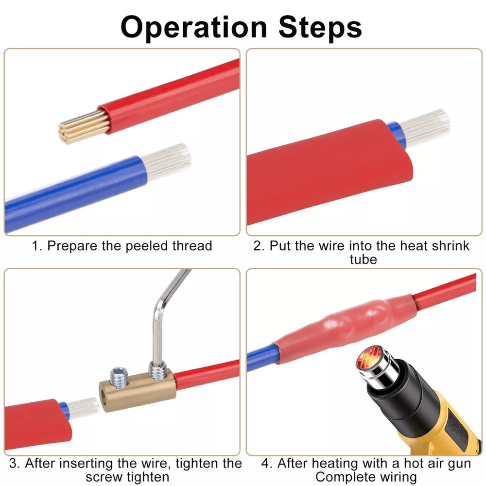 10 AWG Wire Connector Nut Kit Quick Wiring Terminals Copper Connectors With Screws Heat Shrink Tube 5