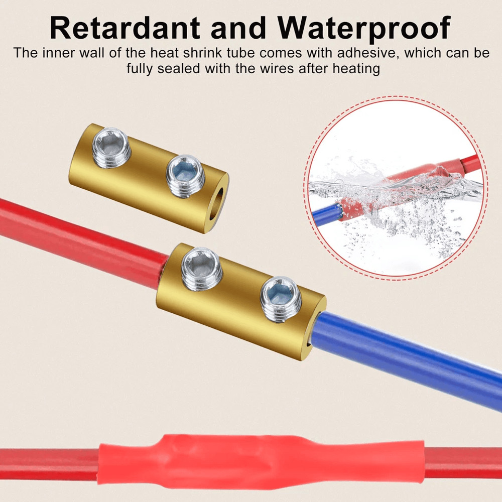 10 AWG Wire Connector Nut Kit Quick Wiring Terminals Copper Connectors With Screws Heat Shrink Tube 2