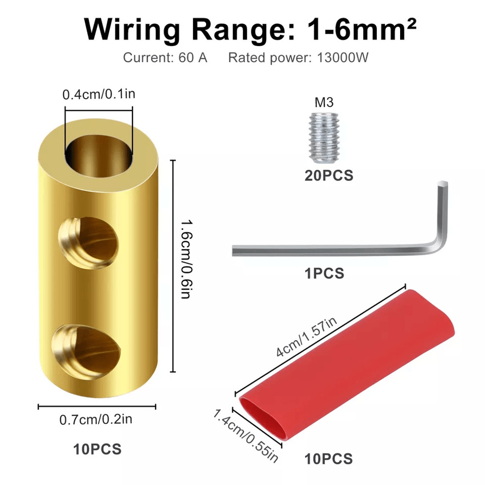 10 AWG Wire Connector Nut Kit Quick Wiring Terminals Copper Connectors With Screws Heat Shrink Tube 1