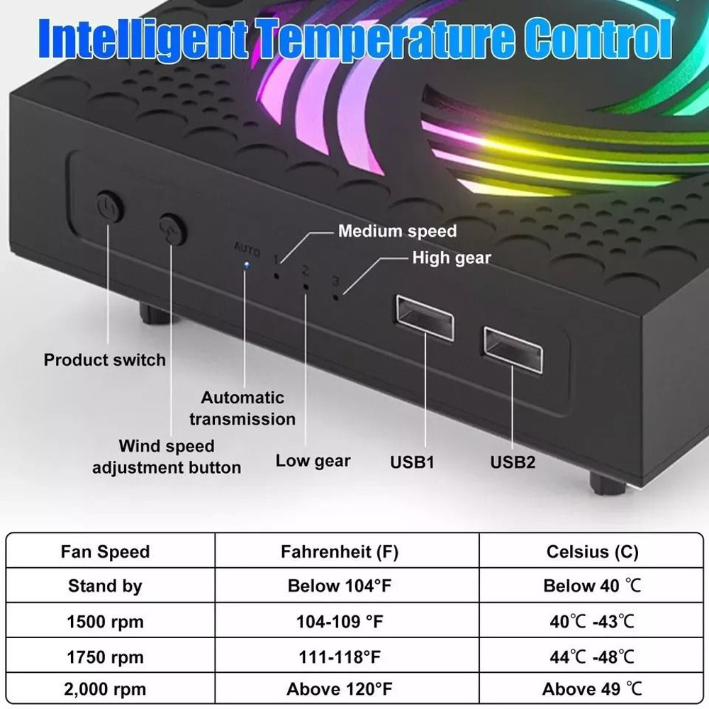 RGB Cooling Fan Stand For Xbox Series X Vertical Cooler With Heat Sink  Airflow Booster 3