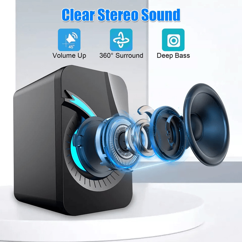 RGB LED Stereo Bass Sound Computer Speakers System USB Wired For Desktop PC Laptop 1