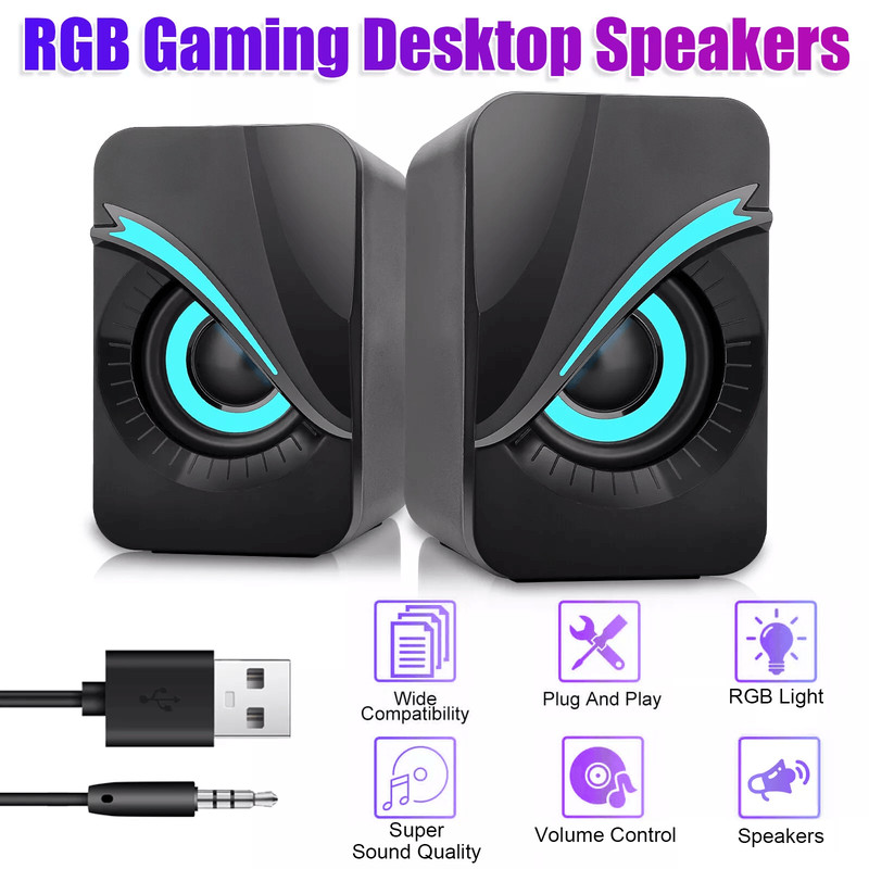 RGB LED Stereo Bass Sound Computer Speakers System USB Wired For Desktop PC Laptop 0