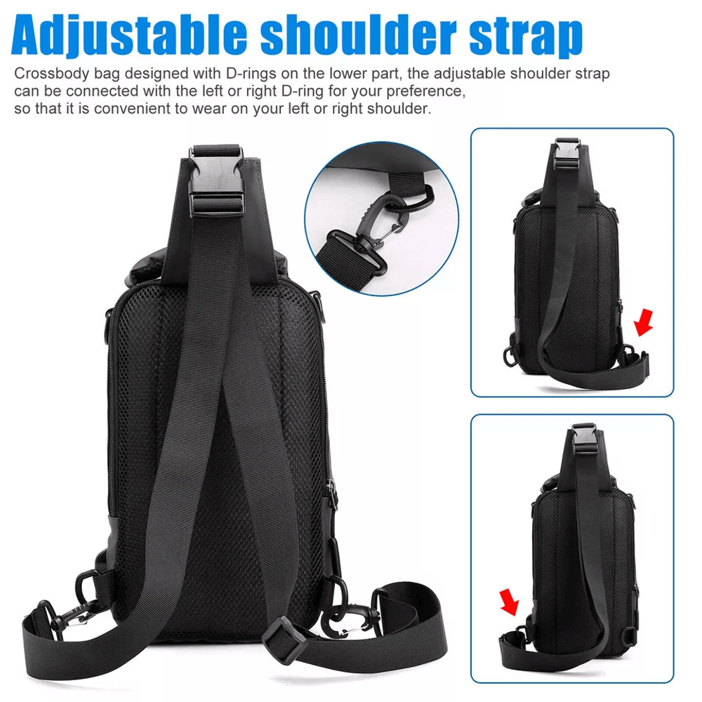 Mens Sling Crossbody Bag With USB Charging Port Waterproof AntiTheft Chest Pack Shoulder Backpack F 3