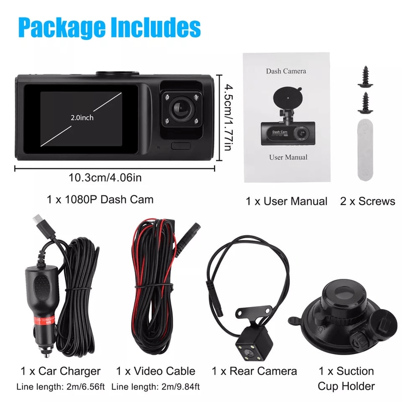 HD 1080P Car Dash Camera With Night Vision Front Rear Inside DVR 6