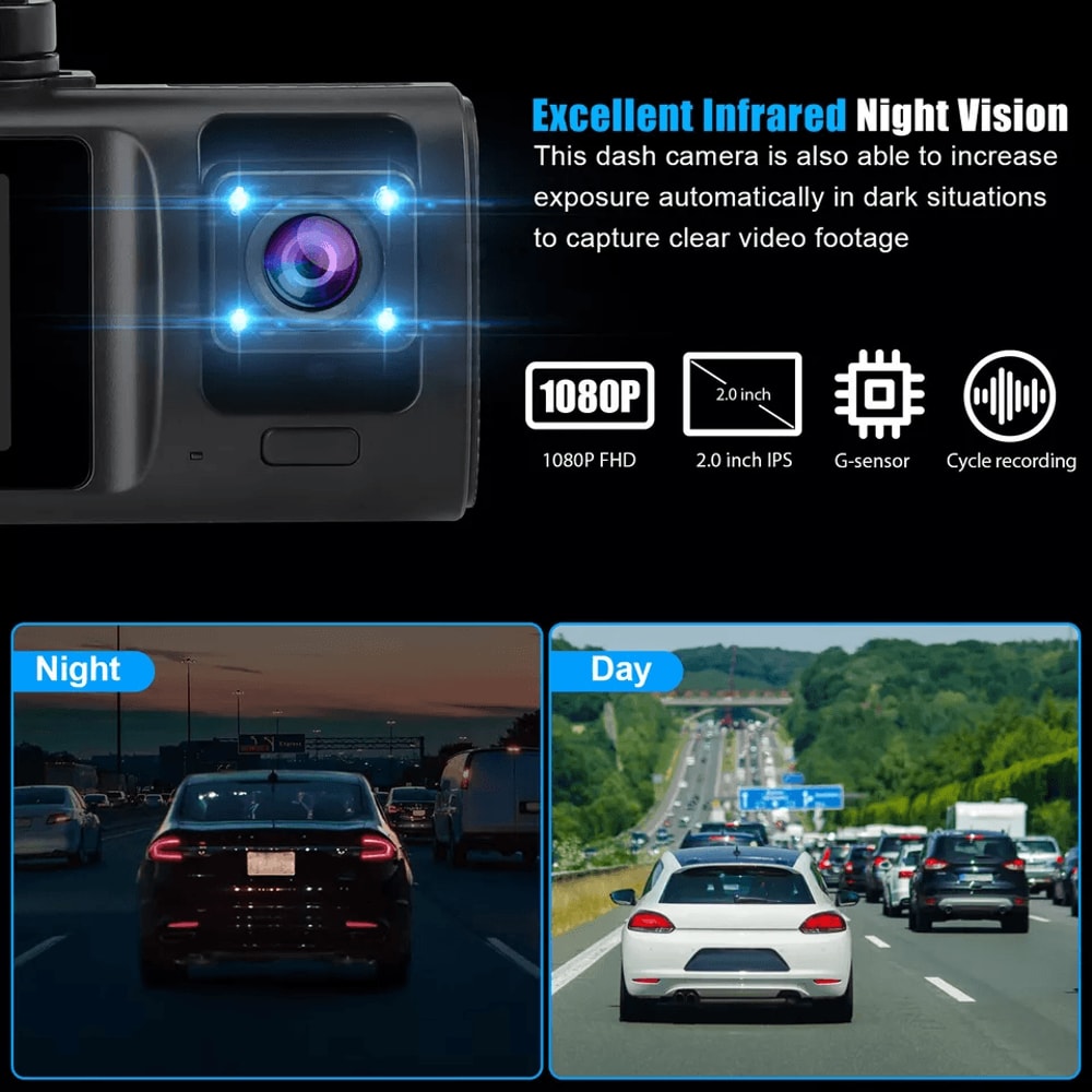 HD 1080P Car Dash Camera With Night Vision Front Rear Inside DVR 3