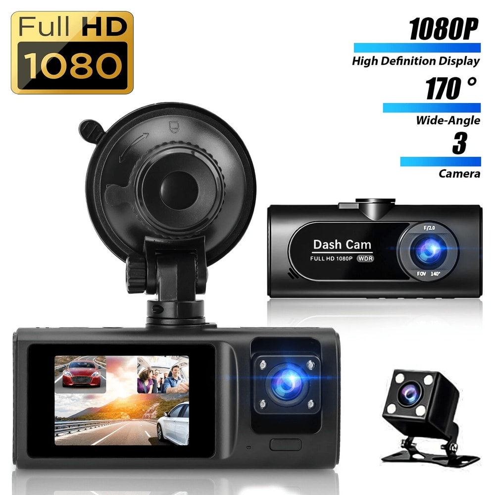HD 1080P Car Dash Camera With Night Vision Front Rear Inside DVR 0