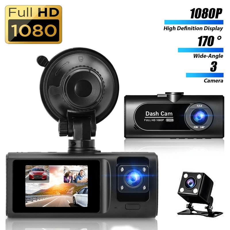 HD 1080P Car Dash Camera With Night Vision Front Rear Inside DVR 0