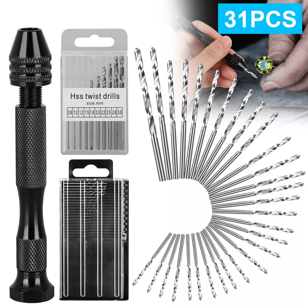 Mini Micro Hand Drill Bits Set With Manual Pin Vise For DIY Craft Wood Jewelry 0