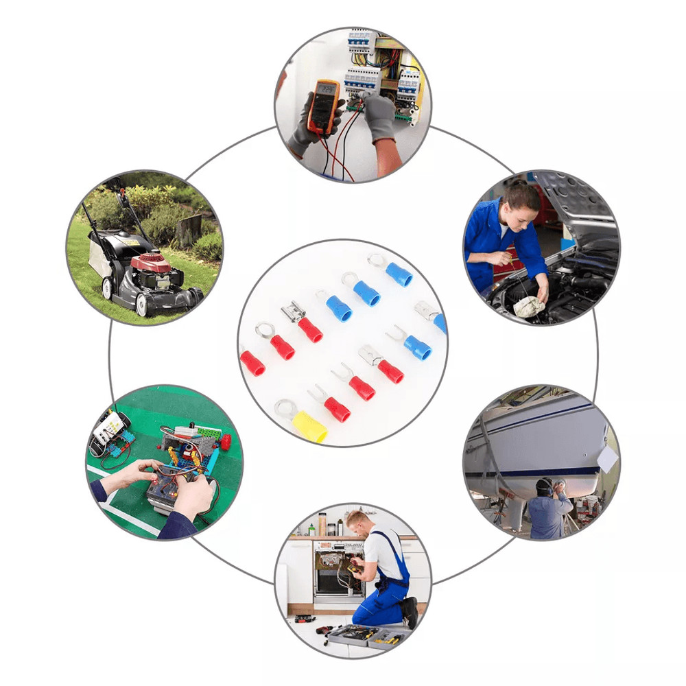 Insulated Electrical Wire Connector Kit Spade Ring Crimp Terminals Set 4