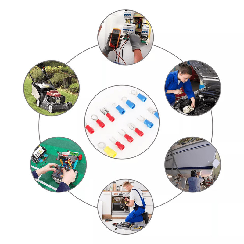 Insulated Electrical Wire Connector Kit Spade Ring Crimp Terminals Set 4