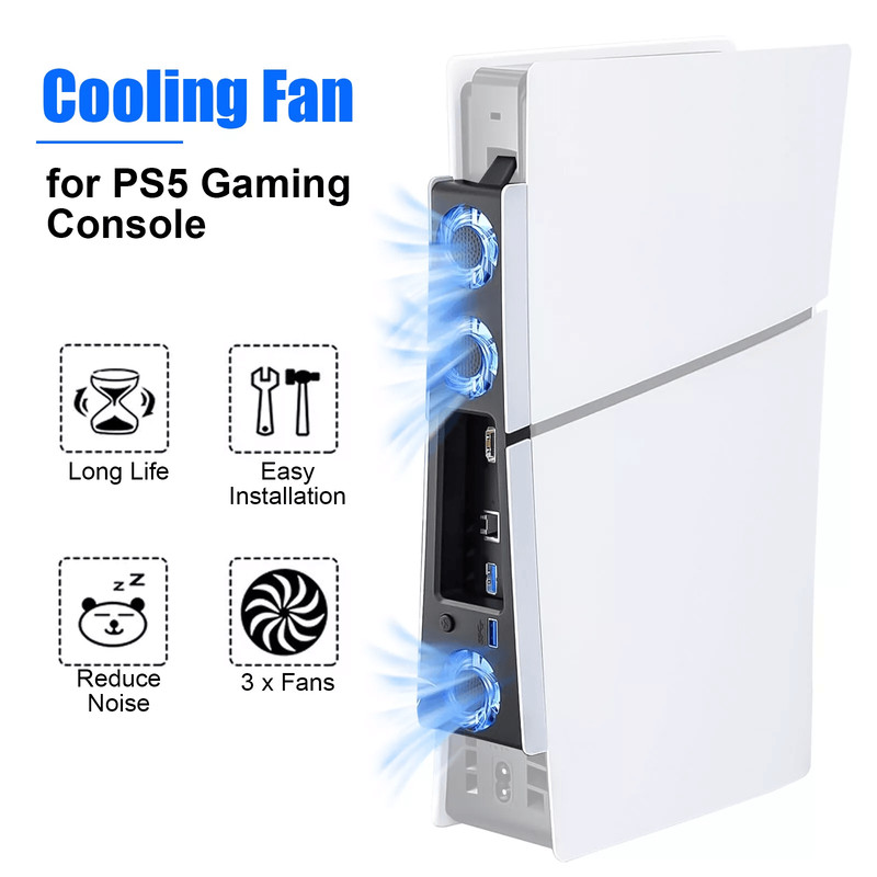 Cooling Fan Cooler External Accessories For PS5 Slim Console With USB LED 0