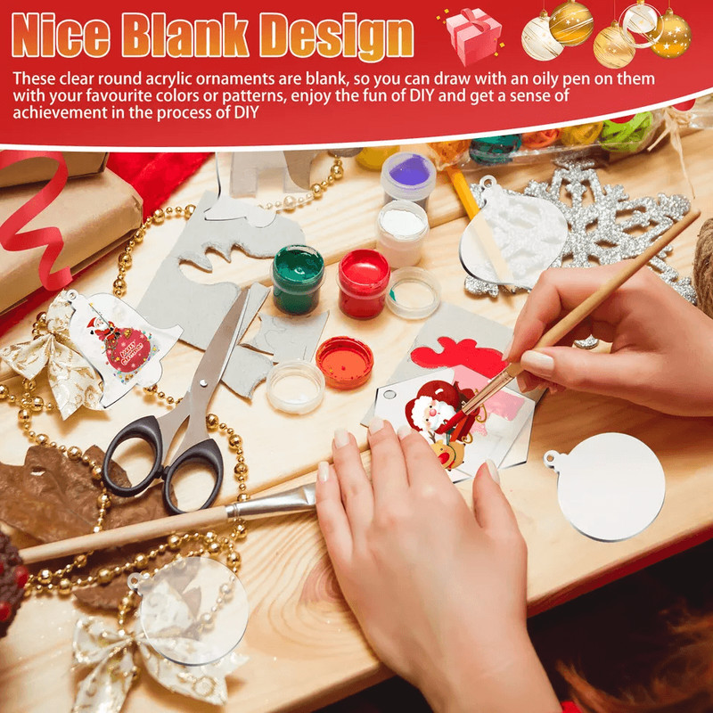 Clear Acrylic Christmas Ornaments Blanks For DIY Holiday Tree Hanging Decor 1