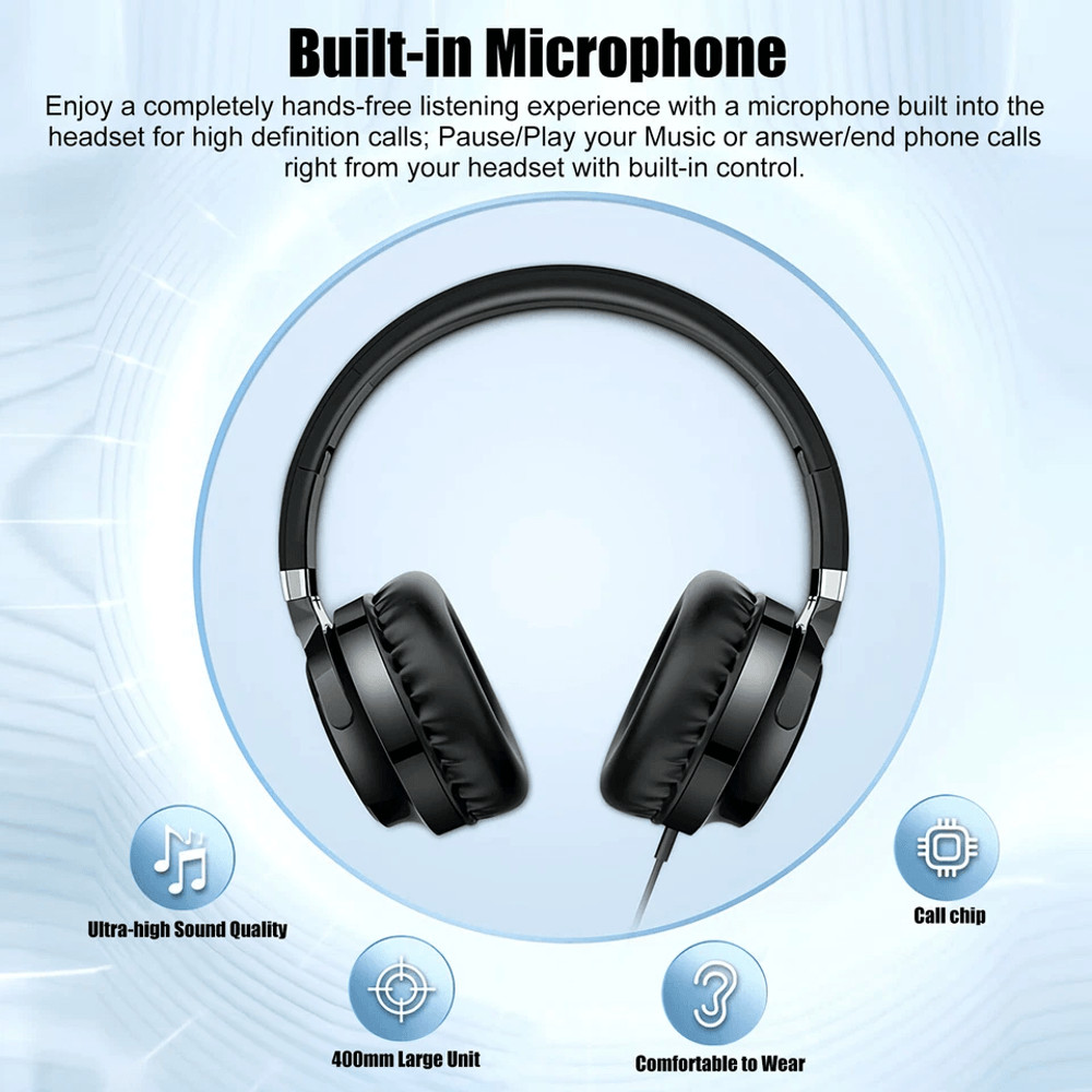 Foldable Earphones OverEar Stereo HiFi Headset With Builtin Mic Volume Control Compatible Gaming 5