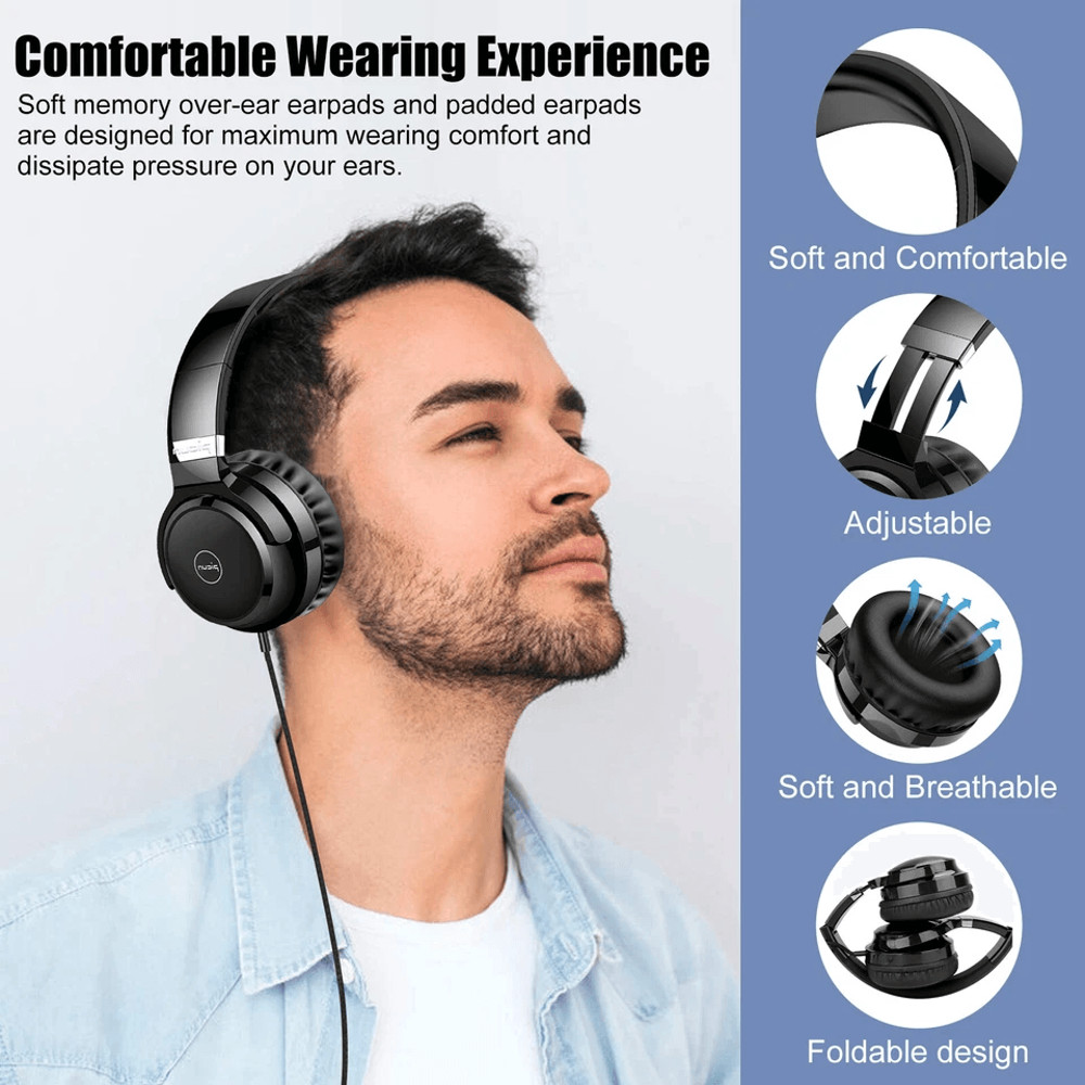 Foldable Earphones OverEar Stereo HiFi Headset With Builtin Mic Volume Control Compatible Gaming 1